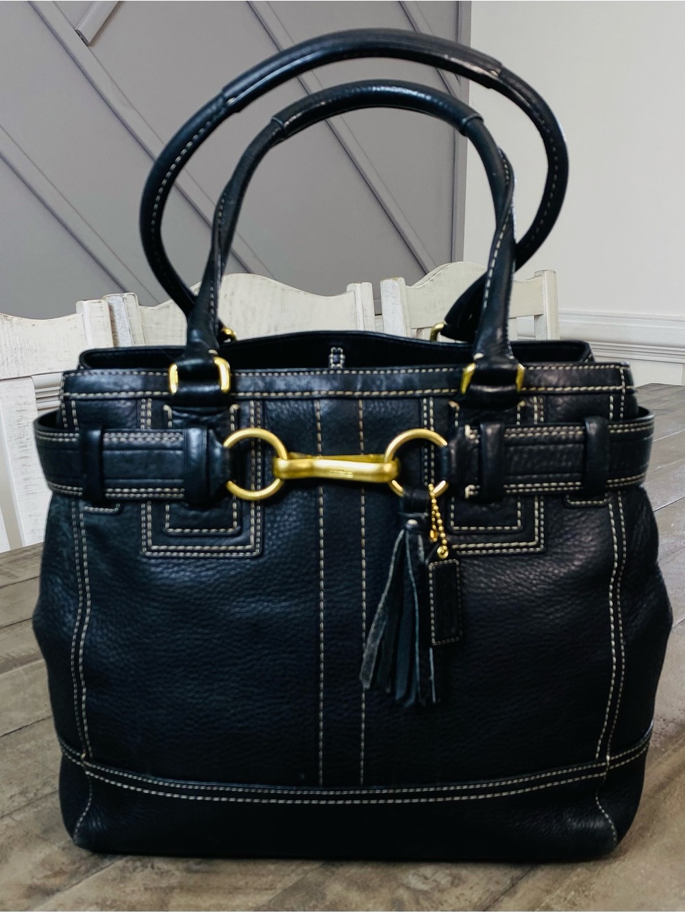Vintage Y2K Coach Hampton Black Pebbled Leather Satchel Bag 10214